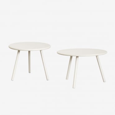 Set Of 2 Aradina Steel Garden Side Tables Beige Nature - Sklum