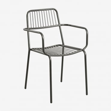 Pack Of 4 Elton Stackable Dining Chairs With Armrests Carbon Black - Sklum