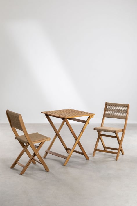 Delawer Classic Folding Garden Table and 2 Chairs Set - Brown Wheat