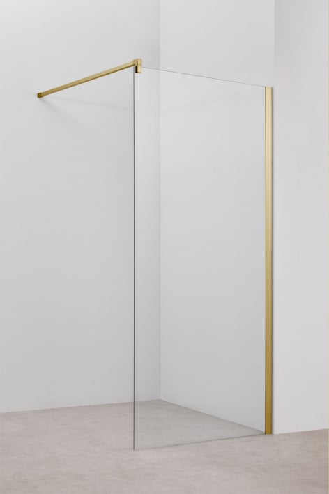 Fixed shower screen 90x195 cm, 8 mm clear tempered glass and brushed gold Bristol aluminium