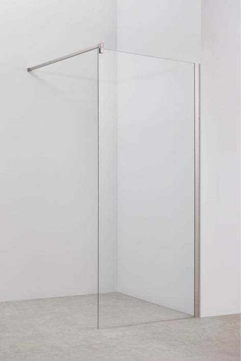 Fixed shower screen 90x195 cm, 8 mm clear tempered glass and brushed grey Bristol aluminium