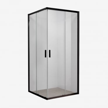 Square Shower Screen With Sliding Doors, 6 Mm Tempered Glass And Brent Aluminum Matte Black & Clear & 100 X 100 X 195 Cm - Sklum