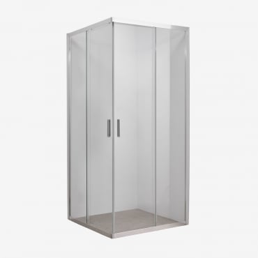 Square Shower Screen With Sliding Doors, 6 Mm Tempered Glass And Brent Aluminum Brushed Grey & Clear & 70 X 70 X 195 Cm - Sklum