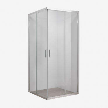 Square Shower Screen With Sliding Doors, 6 Mm Tempered Glass And Brent Aluminum Brushed Grey & Clear & 90 X 90 X 195 Cm - Sklum