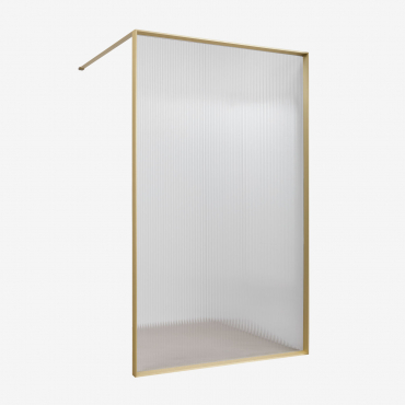 Fixed Shower Screen With 5 Mm Tempered Glass And Trafalgar Aluminum Brushed Gold & Fluted Transparent & 80 X 195 Cm - Sklum