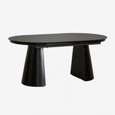 Oval Dining Table 180-240x105 Cm Extendable In Mdf And Montana Oak Veneer Plain Black - Sklum