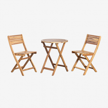 Set Of Round Table (ø60 Cm) And 2 Folding Garden Chairs In Acacia Wood Delawer Acacia Brown - Sklum