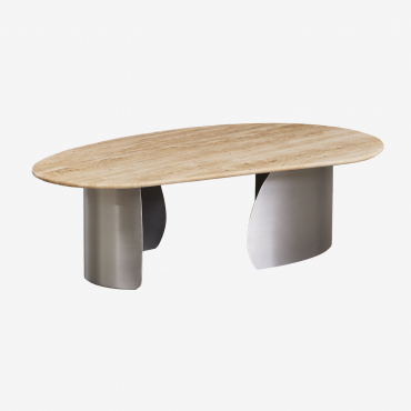 Vayet Coffee Table 120x70 Cm In Travertine And Stainless Steel Travertine - Sklum