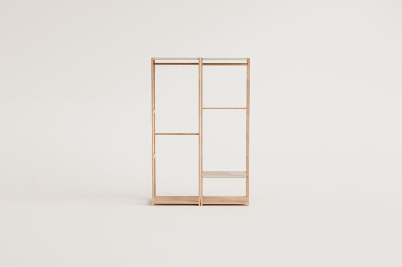 Deneb 2-piece open modular wardrobe with bamboo clothes rack