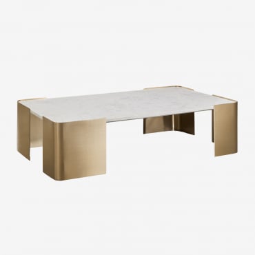 Rectangular Coffee Table 110x70 Cm In Marble And Stainless Steel Bemerit White Marble - Sklum