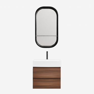 Bathroom Furniture Set In Wood And Ash Veneer With Integrated Ona Washbasin Dark Brown Wood & Oval With Shelf Black 50x90 Cm Warien & Black - Sklum