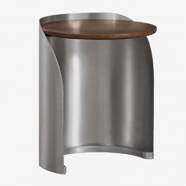 Round Nightstand In Mango Wood And Stainless Steel Xireisa Ø35 Cm - ↑45 Cm - Sklum