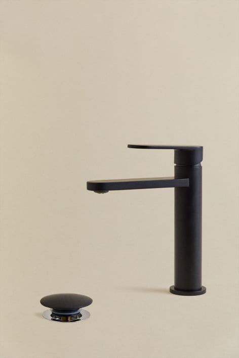 Alameda brass basin faucet set and Orveta stainless steel and brass Click-Clack basin drain valve. - Black