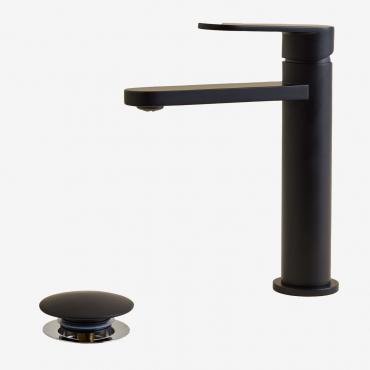 Alameda Brass Basin Faucet Set And Orveta Stainless Steel And Brass Click-clack Basin Drain Valve. Matte Black & ↑20 Cm & Valve With Overflow - Sklum