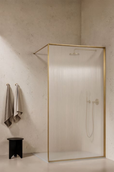 Fixed shower screen 100x195 cm, 5 mm fluted clear tempered glass and brushed gold Trafalgar aluminium