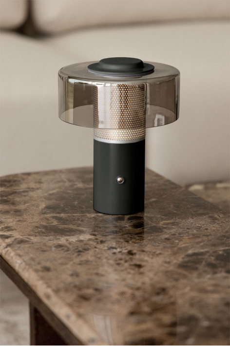 Elfriede wireless LED table lamp in glass and iron - Black