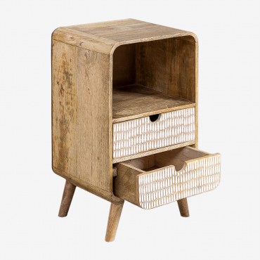 Rectangular Bedside Table 30x25 Cm In Yulara Mango Wood Natural - White & 2 Drawers - Sklum