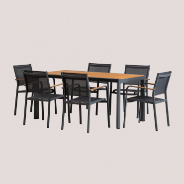 Classic Rectangular Table Set (160x90 Cm) And 6 Archer Garden Chairs Grey Graphite - Sklum