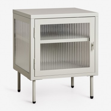 Bedside Table In Steel And Glass Paoline Green Khaki - Sklum