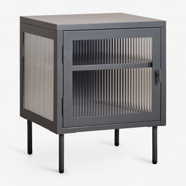 Paoline Steel And Glass Nightstand Carbon Black - Sklum
