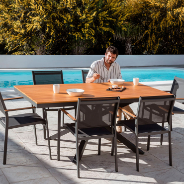 Rectangular Table Set (180x100 Cm) And 6 Archer Garden Chairs Grey Graphite - Sklum