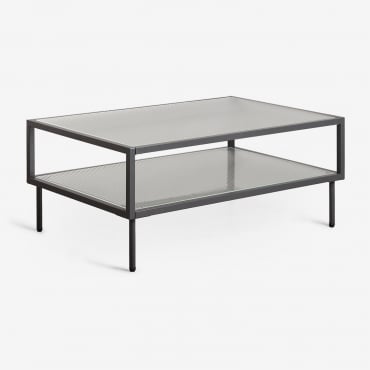 Rectangular Coffee Table 90x60 Cm In Steel And Glass Paoline Carbon Black - Sklum