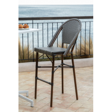 Pack Of 4 Brielle Bistro Stackable Garden Bar Stools With Backrest In Aluminium And Synthetic Rattan Grey Graphite - Sklum