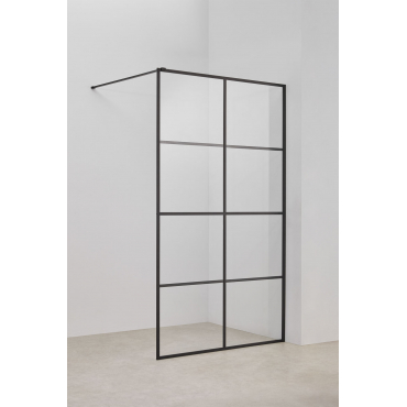 Fixed Shower Screen With Checkered Pattern, 8 Mm Tempered Glass And Camden Aluminum Matte Black & Clear & 120 X 195 Cm - Sklum