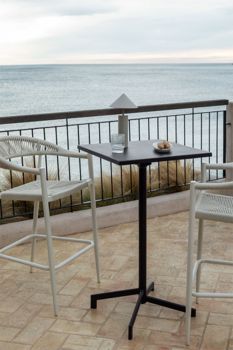 Dely 60x60 cm square bar table, foldable and convertible into 2 heights, made of steel