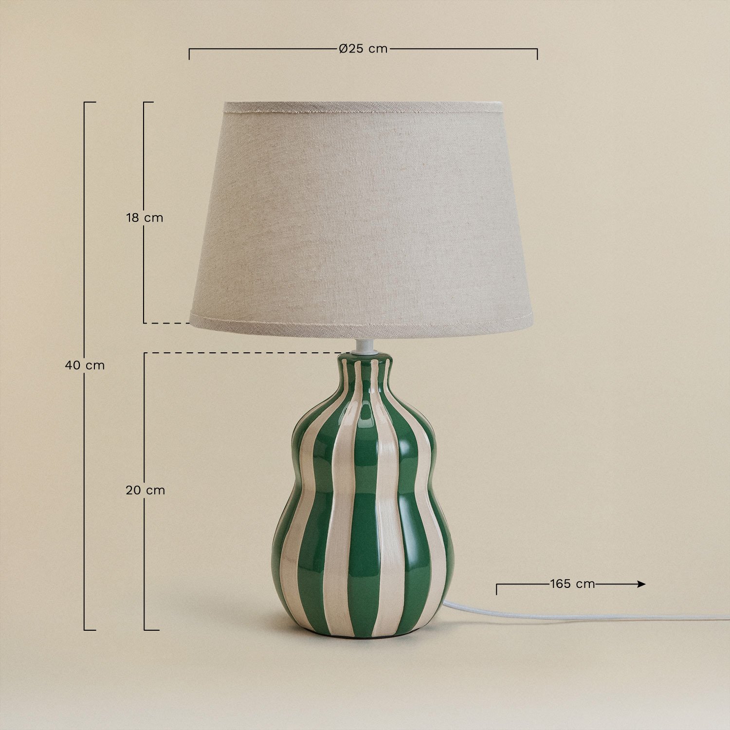 Jolira 40cm ceramic and linen table lamp, MEASURES