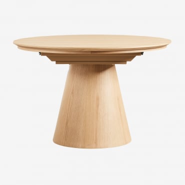 Round Dining Table 120-160x120 Cm Extendable In Mdf And Montana Oak Veneer Natural Wood - Sklum
