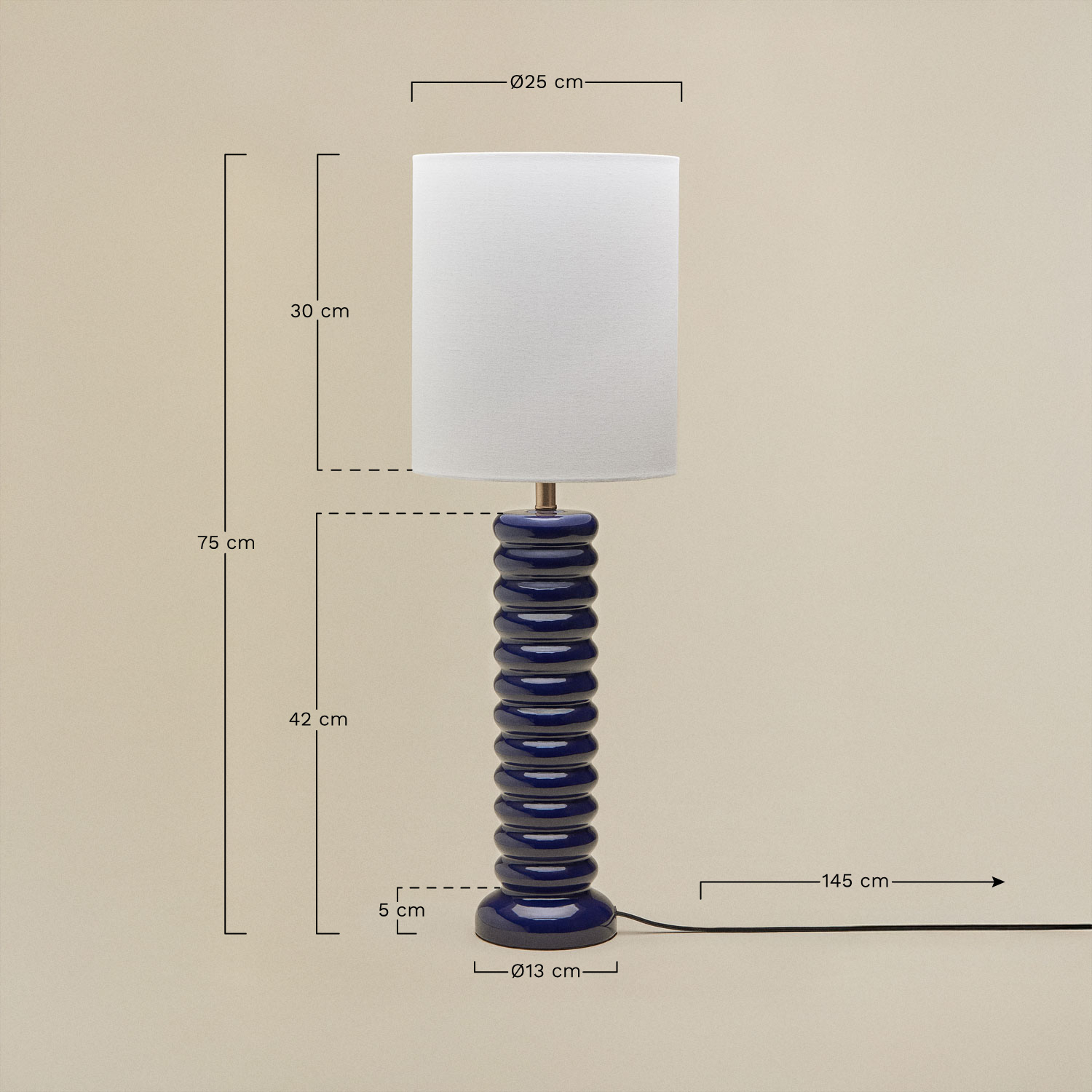 Boreto 75 cm ceramic and linen table lamp, MEASURES