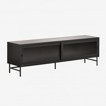 Paoline 180x40 Cm Tv Cabinet In Steel And Glass Carbon Black - Sklum