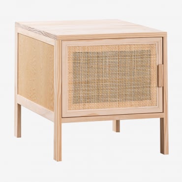 Pack Of 2 Square 40x40 Cm Nightstands In Rattan And Wood Reyna Brown Natural Wood - Sklum
