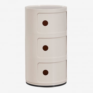 Babel Round Side Table With Shelves Tapioca Beige & 3 Drawers - Sklum