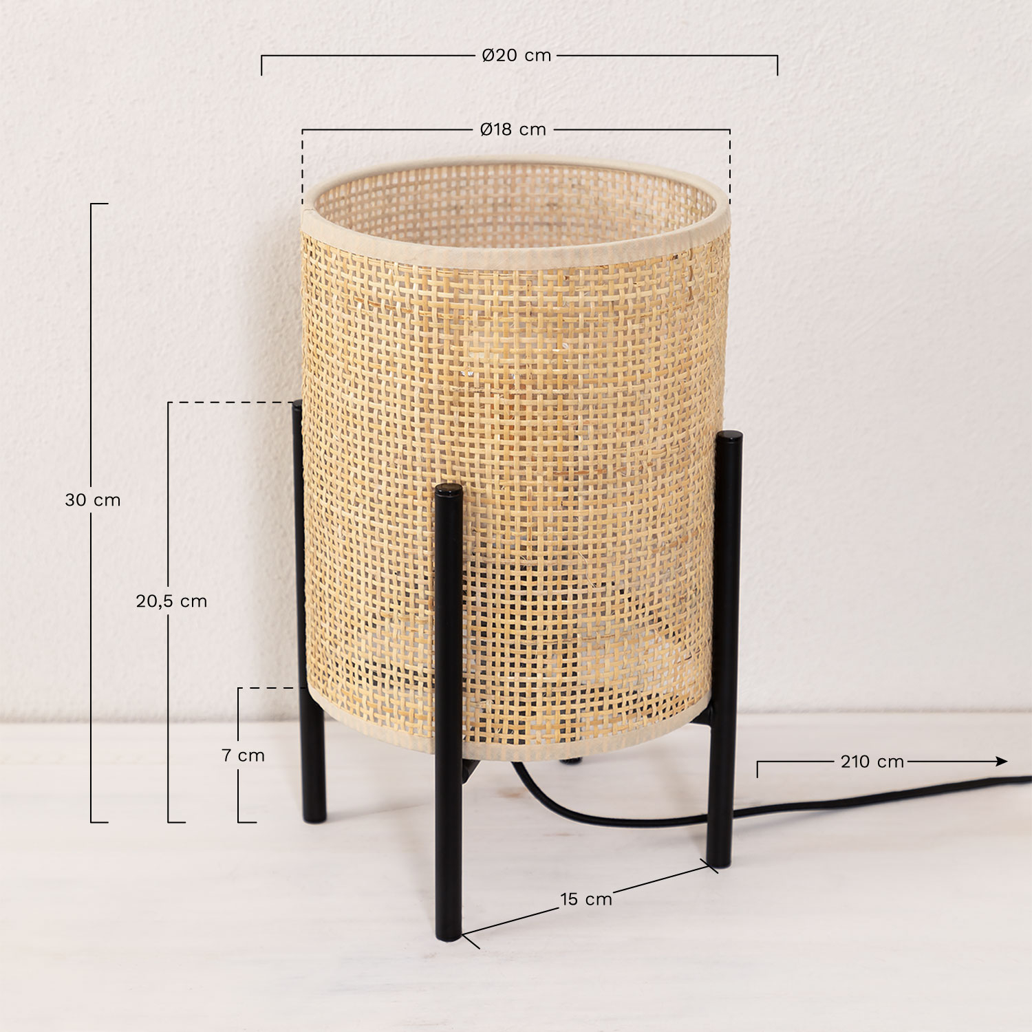 Rattan Table Lamp Tubber , MEASURES