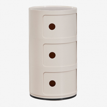 Round Bedside Table With Shelves Babel Tapioca Beige & 3 Drawers - Sklum