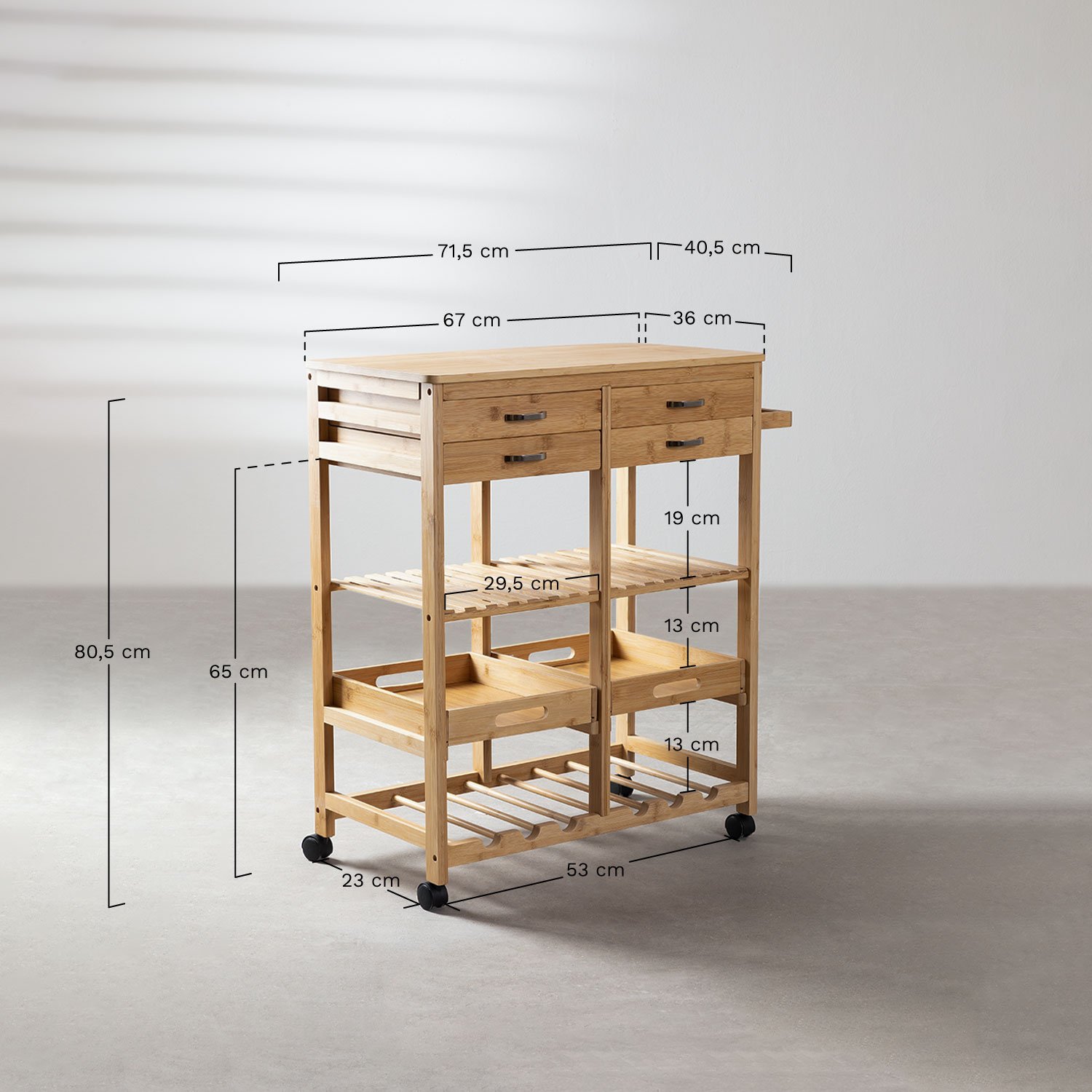 Bamboo kitchen trolley Sutton , MEASURES