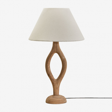Mango Wood Table Lamp Gracia Mango Wood & White Ø40 Cm - ↑20 Cm Menorca - Sklum
