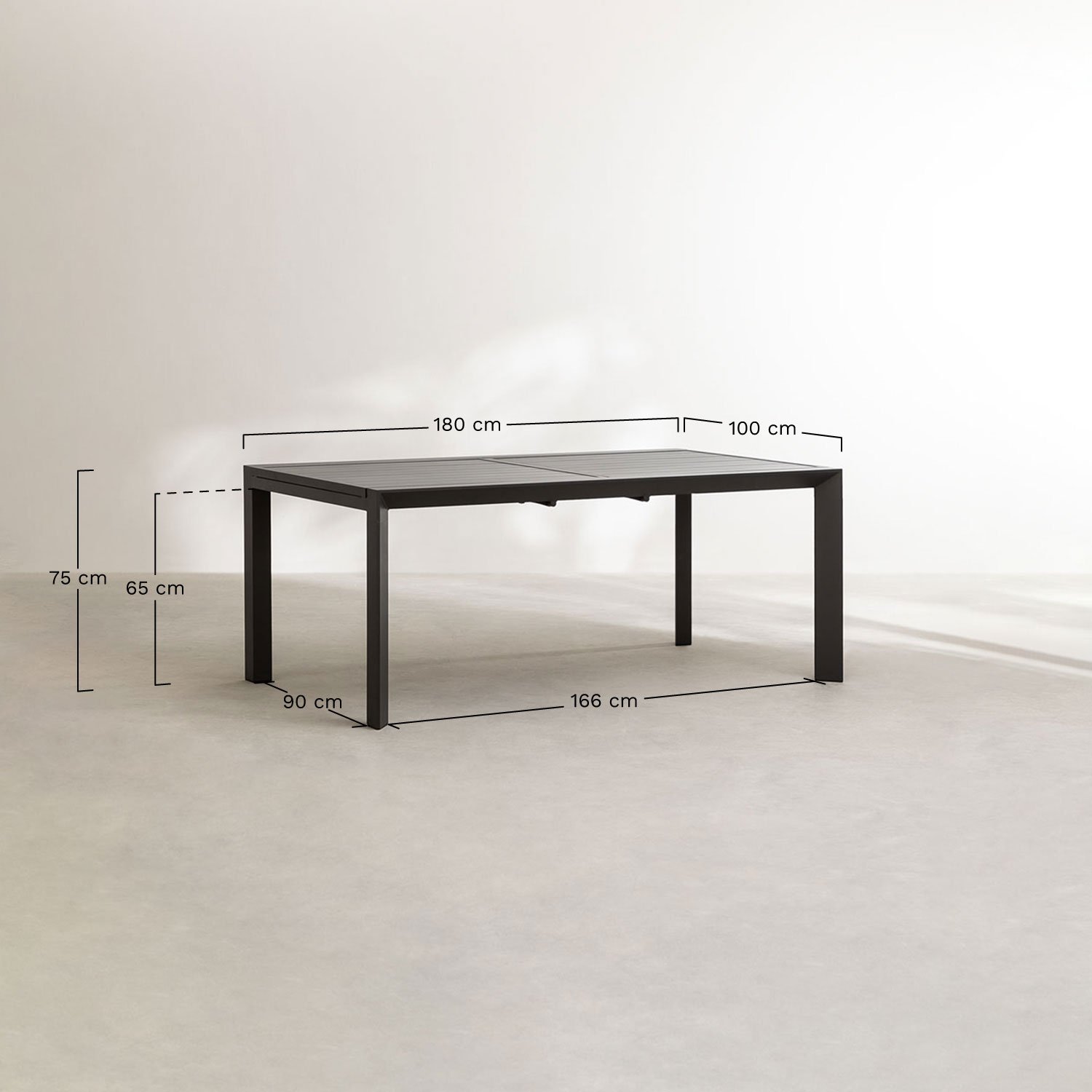 Starmi rectangular extendable table set, 180-240x100 cm, made of aluminum and 6 Eika garden chairs., MEASURES