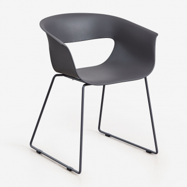 Set Of 4 Garden Chairs With Armrests In Polypropylene And Steel Alanys Grey Graphite - Sklum