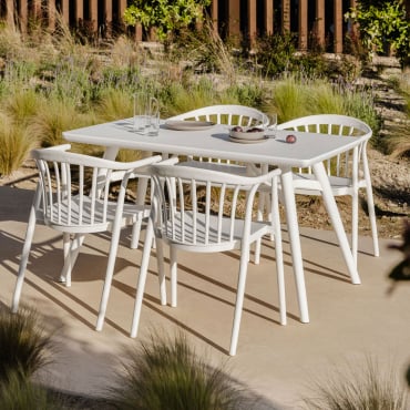 Rectangular Table Set 135x80 Cm In Scand Polypropylene And 4 Ivor Garden Chairs With Armrests White - Sklum