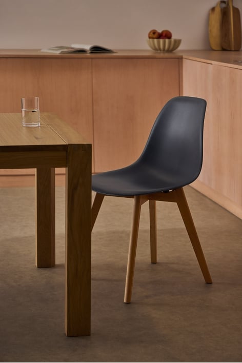Scand Nordic polypropylene and beech wood dining chair - Dark Grey