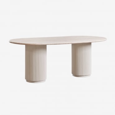 Oval Dining Table 200x100 Cm In Natural Stone And Mango Wood Giselda Travertine - Sklum