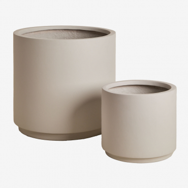 Set Of 2 Planters Ø25 Cm / Ø45 Cm In Polyresin Saturn Sand Grey - Sklum