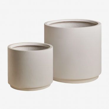 Set Of 2 Outdoor Planters Ø35 Cm / Ø25 Cm In Poly-stone Saturn White - Sklum