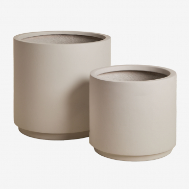 Set Of 2 Outdoor Pots Ø45 Cm / Ø35 Cm In Polystone Saturn Sand Grey - Sklum