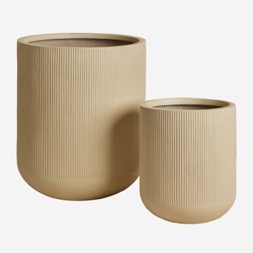 Set Of 2 Pots Ø45 Cm / Ø30 Cm In Poly-stone Raiden Tapioca Beige - Sklum