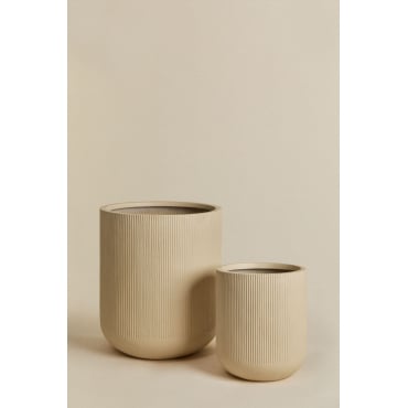 Set Of 2 Outdoor Planters Ø45 Cm / Ø30 Cm In Polyresin Raiden Tapioca Beige - Sklum