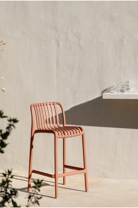 Garden high stool 65 cm stackable in tile red polypropylene Wendell - Terracota